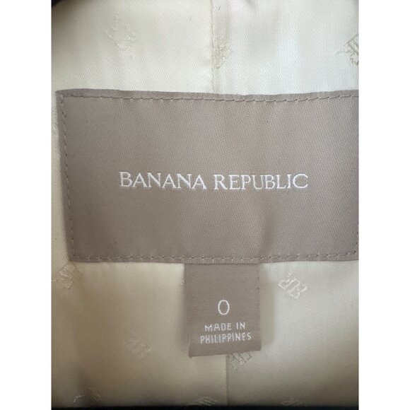 Banana Republic Size 0 Ivory Textured Cotton Blend Jacket Zipper Button Snaps - Picture 5 of 16